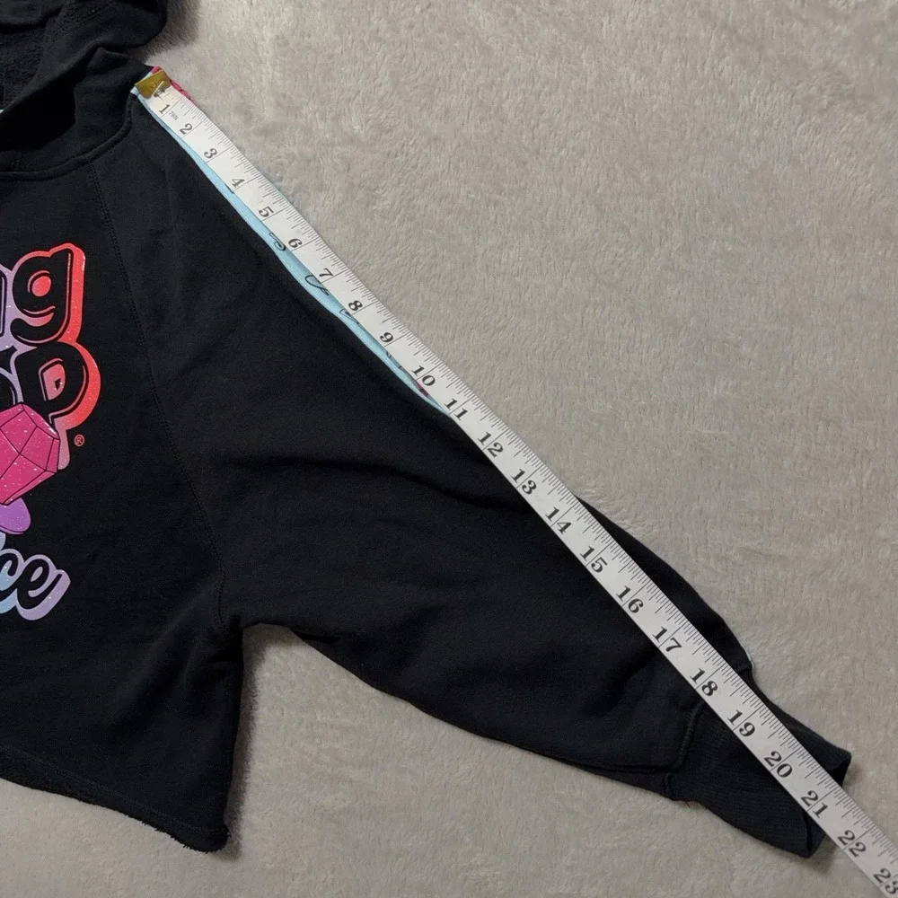 Justice Ring Pop Black Fleece Crop Hoodie Girls S 7-8 Sweatshirt Bazooka Candy